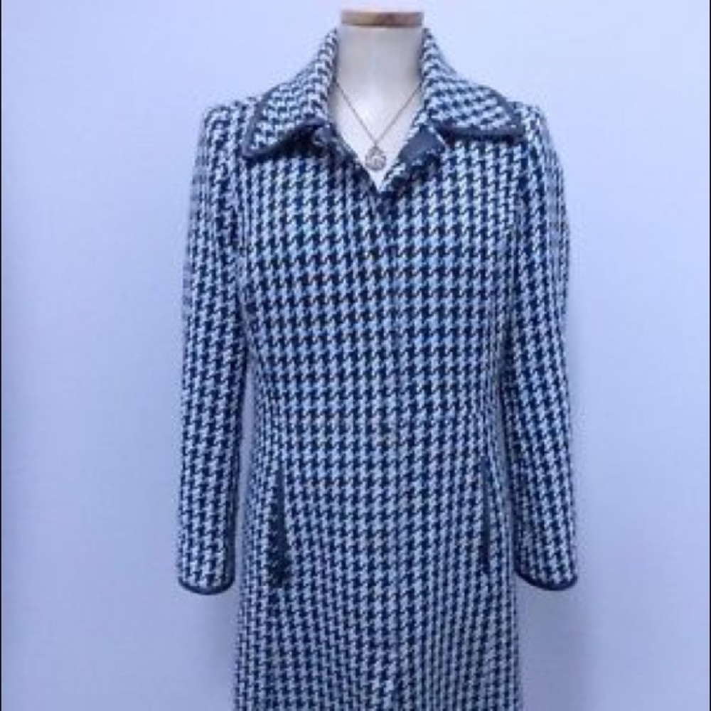 Coach Wool Blend Houndstooth Winter Coat